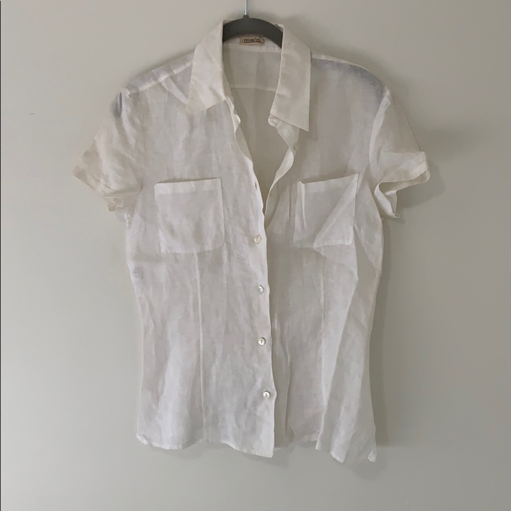 Linen Short Sleeve Button Down Top
